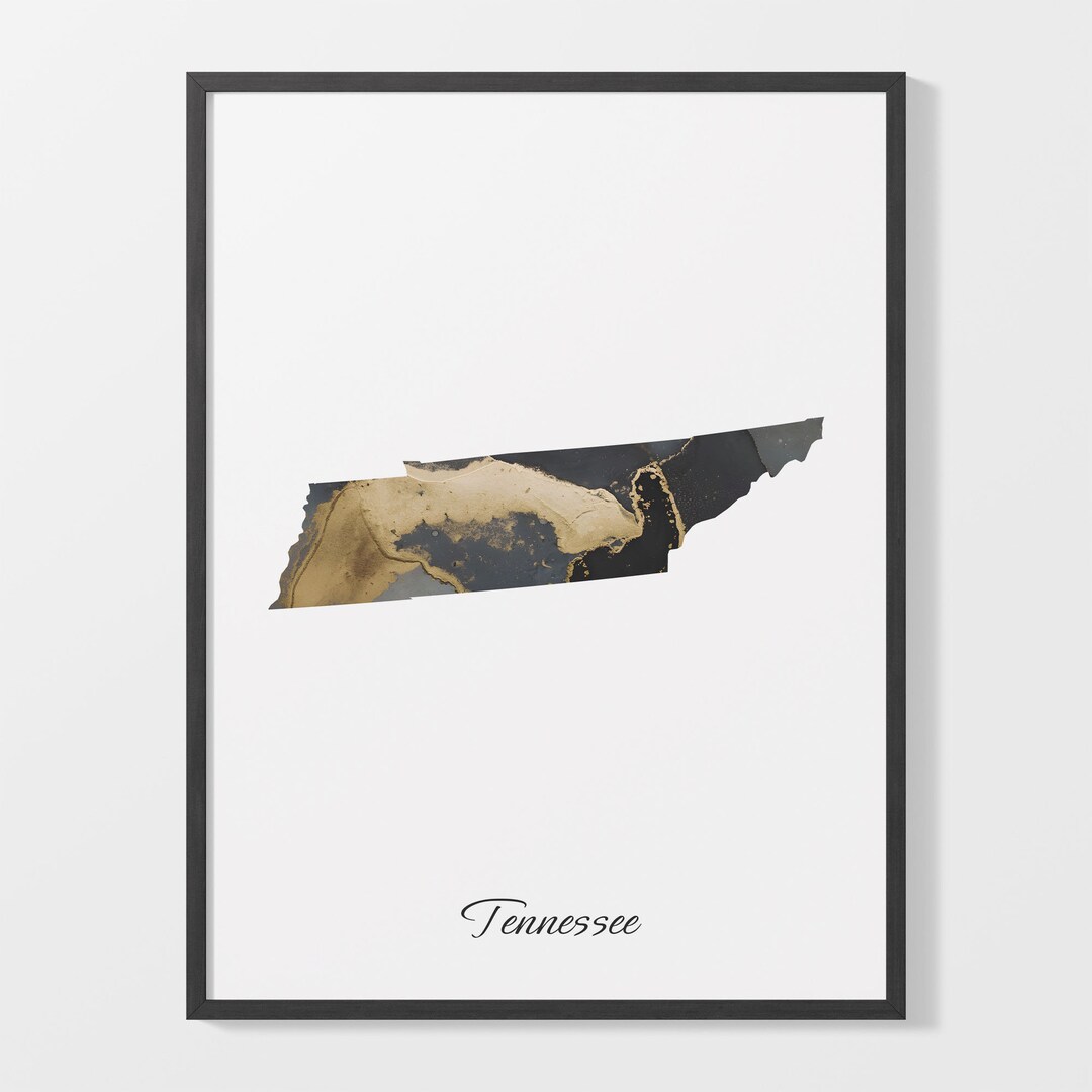 Tennessee Map Art Print: Black and Gold Abstract TN Artwork - Etsy