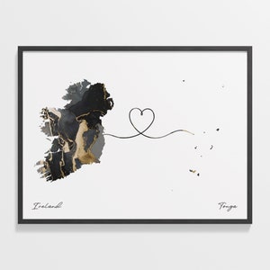 Irland Tonga Druck, Togo Geschenk, Marmor Zwei Länder Karte Poster, Reisekunst, Expatriate, C22-1176