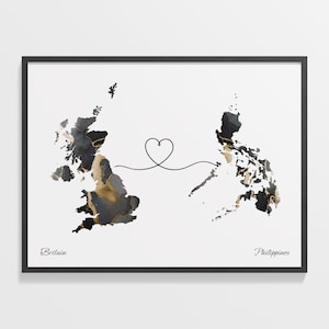 Grossbritannien Philippinen Print, Philippinisches Geschenk, Marmor Zwei Länder Karte Poster, Wandkunst Grossbritannien, Gap Year Map, C22-344