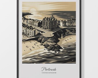 Portrush Poster, Vintage Coastal Landscape on 200 Gsm Matte Paper