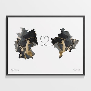 Deutschland Korsowiesdruck, I-Kiribati Geschenk, Marmor Zwei Länder Karte Poster, Reisekunst, Länder Herzkarte, C22-494