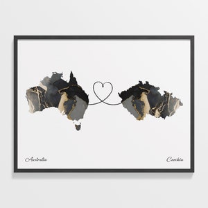 Australien Tschechien Druck, Australien Australien Tschechien Karte, Marmor Zwei Länder Karte, Reise Kunst, Volunteer Geschenk, C22-841