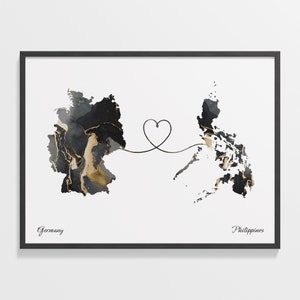 Deutschland Philippinen Druck, Peruanische Geschenk, Marmor Zwei Länder Karte Poster, Reisekunst, Gap Jahr Karte, C22-542