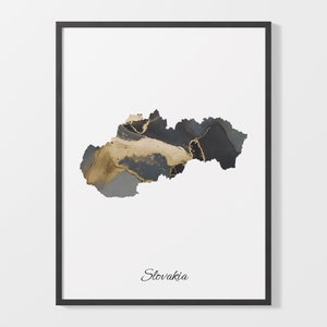 Slovakia Art Print, Slovak Map Poster, Elegant Country Artwork, Black and Gold SK Painting, Elegant gift art, C25-164