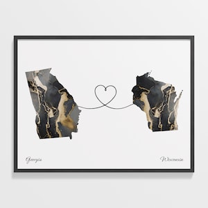 Georgia to Wisconsin Print, Wisconsinite Gift, Marble Two Countries Map Poster, Travel Art, Friendship, C22-1608