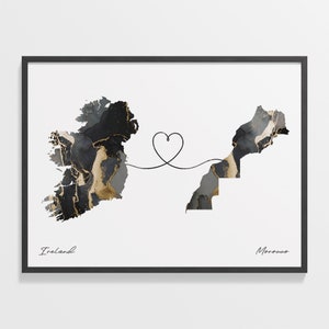 Impression Irlande au Maroc, cadeau monténégrin, affiche de carte de deux pays en marbre, art du voyage, expatrié, C22-1119