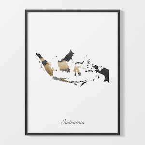 Indonesien Kunstdruck, indonesische Karte Poster, elegantes Land Kunstwerk, schwarz und gold ID Painting, abstrakte Karte C 25-83