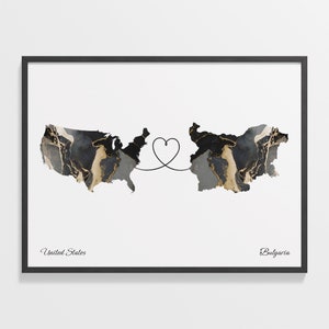 USA Bulgari Poster, Bulgarische Geschenk, Marmor zwei Länder Karte Poster, US Wandkunst, Beziehung, C22-27