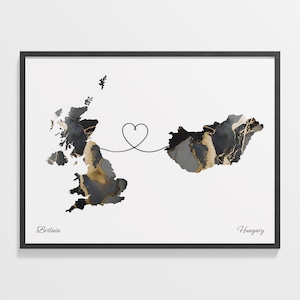 Großbritannien, Ungarn Druck, Ungarisch Geschenk, Marmor zwei Länder Karte Poster, UK Wandkunst, Umzug nach Übersee, C22-279