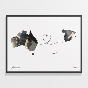 Australien Spanien Druck, Südkoreanisches Geschenk, Marmor Zwei Länder Karte Poster, Reisekunst, Fernkarte, C22-965