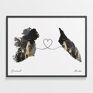 Ireland to Aruba Print, Aruban Gift, Marble Two Countries Map Poster, Travel Art, New Home Gift, C22-1003