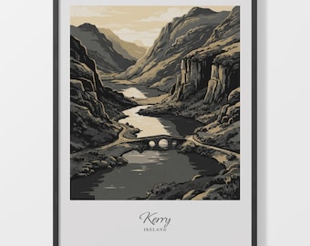 Irish Landscape Art Print, Kerry River and Mountain Giclée Poster