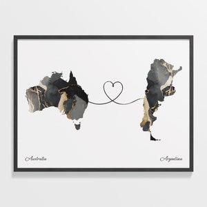 Australien bis Argentinien Druck, Argentinische Geschenk, Marmor Zwei Länder Karte Poster, Reisekunst, Abschiedsgeschenk, C22-802