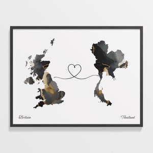 Großbritannien, Thailand Print, thailändisches Geschenk, Marmor zwei Länder Karte Poster, UK Wandkunst, Umzug Geschenk, C22-379