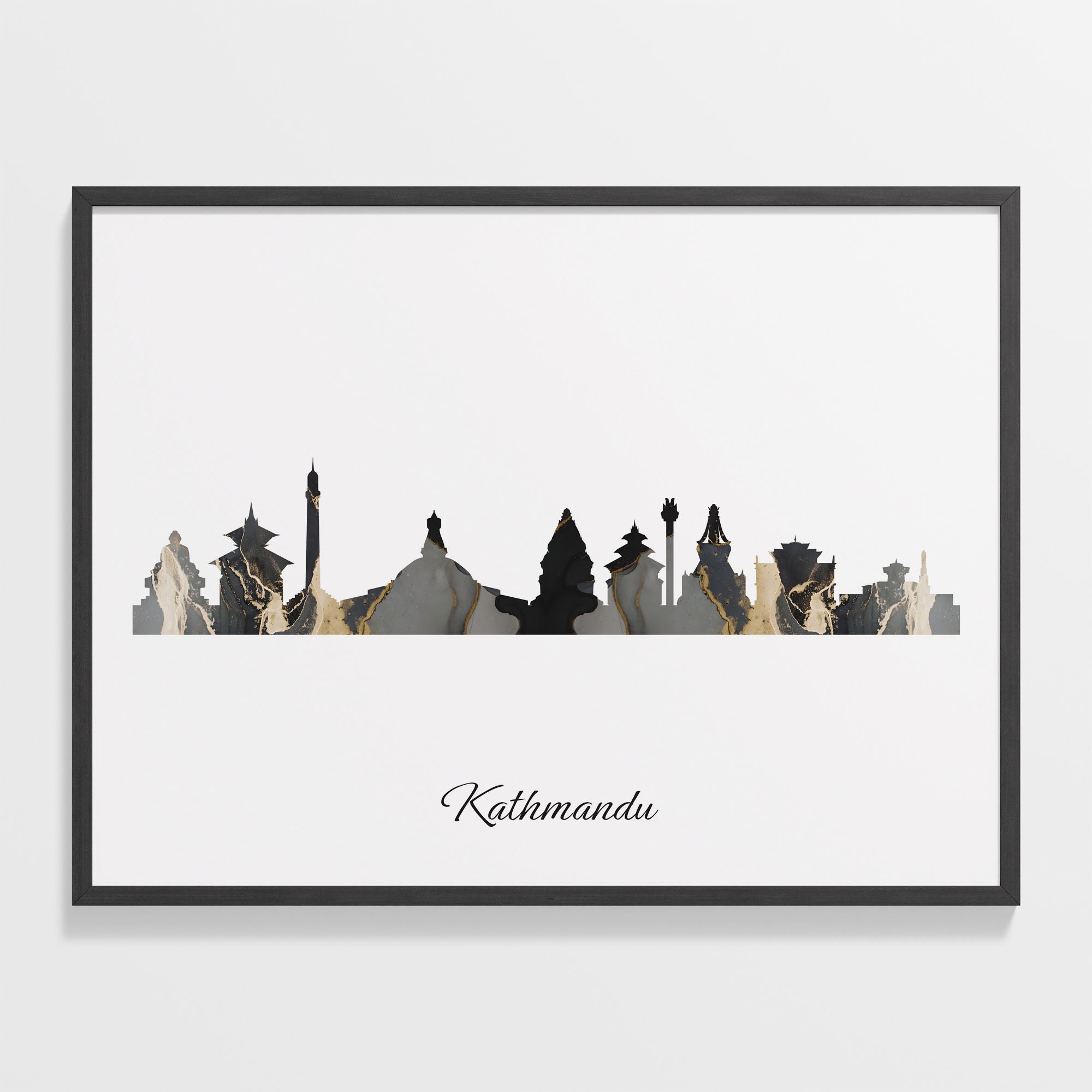 Kathmandu Skyline Print, Marble Cityscape, Nepal Wall Art Poster, Marble Map, City Skyline Print, C28-394