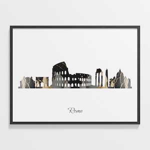 Rome Skyline Print, Marble Cityscape, Italy Wall Art Poster, Gold Skyline, City Poster, C28-16