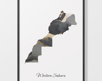 Western Sahara Map Art Print: Black and Gold Abstract Country Artwork
