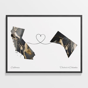 California to District of Columbia Print, Washingtonian Gift, Marble Two Countries Map Poster, Travel Art, New Home Map, C22-1202