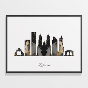 Zaporan Skyline Print, Marble Cityscape, Mexico Wall Art Poster, Gold Cityscape, Wall Art Kitchen, C28-27