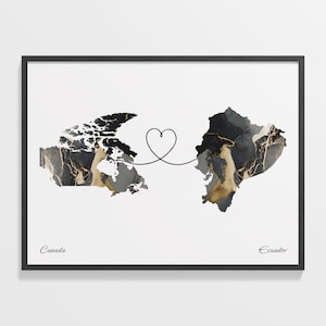 Canada to Ecuador Print, Congolese Gift, Marble Two Countries Map Poster, Travel Art, Cultural Roots, C22-648