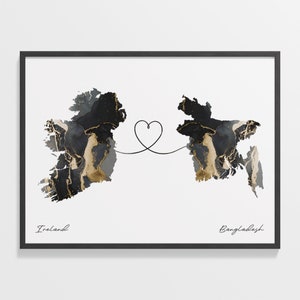 Irland Bangladesh Druck, Bangladesh Geschenk, Marmor Zwei Länder Karte Poster, Reisekunst, Reisegeschenk, C22-1009