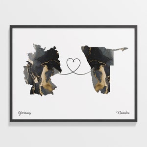 Deutschland Namibia Druck, Burma Geschenk, Marmor Zwei Länder Karte Poster, Reisekunst, Expat, C22-525