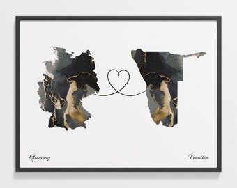 Germany Namibia Map Print: Country Connection Travel Art