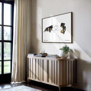 North Carolina New Jersey Map Print: Marble Two-State Art imagem 2