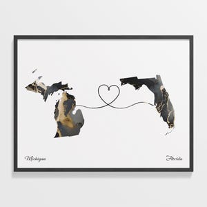 Sustainable Wall Art, Michigan To Florida Map With FSC Certified Paper