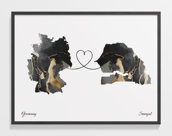 Germany Senegal Map Print: Continental Love Travel Art