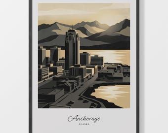 Anchorage Print, Black And Beige City Poster, 200 Gsm Matte Paper