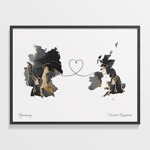 Germany to United Kingdom Print, Emirati Gift, Marble Two Countries Map Poster, Travel Art, Global Love Map, C22-587