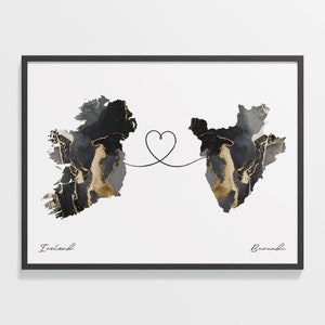 Ireland to Burundi Print, Burundian Gift, Marble Two Countries Map Poster, Travel Art, LDR Gift, C22-1024