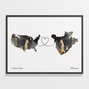 USA Burundi Print, Burundi Geschenk, Marmor zwei Länder Karte Poster, US Wandkunst, Beziehungskarte, C22-29