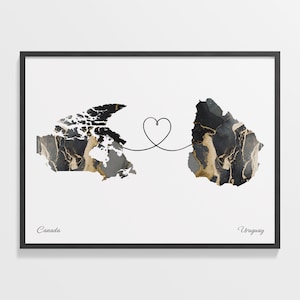 Kanada Uruguay Druck, Uruguay Geschenk, Marmor Zwei Länder Karte Poster, Reisekunst, Randlose Liebeskarte, C22-788