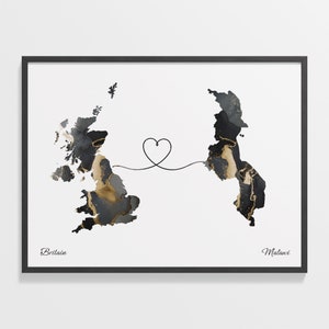 Print Groot-Brittannië naar Malawi, Malawisch cadeau, marmeren kaartposter twee landen, Britse muurkunst, cadeau nieuwe woning, C22-310
