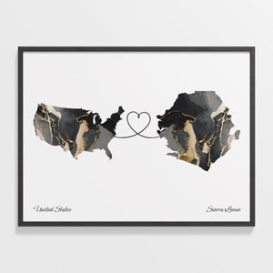 Sierra Leone Druck, Sierra Leone Geschenk, Marmor zwei Länder Karte Poster, US Wandkunst, doppelte Bürgerschaft, C22-162