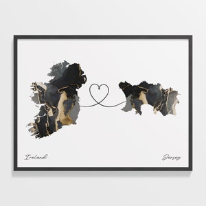 Irland Jersey Druck, Japanisches Geschenk, Marmor Zwei Länder Karte Poster, Reisekunst, Länder Herz, C22-1086