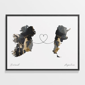 Abschied von Irland nach Argentinien Druck, Argentinische Geschenk, Marmor Zwei Länder Karte, Reise Kunst, Abschied Karte, C22-1001