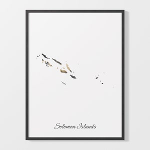 Solomon Islands Art Print, Solomon Islander Map Poster, Elegant Country Artwork, Black and Gold SB Painting, Gold leaf print, C25-166