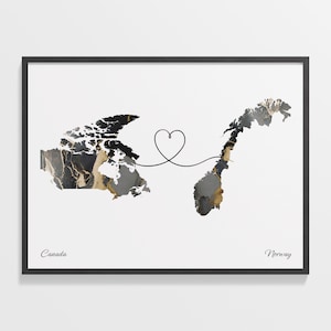 Kanada Norwegen Print, Nordkoreanisches Poster, Marmor Zwei Länder Karte, Abschiedsgeschenk, Reise Geschenk, C22-733