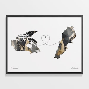 Impresión de Canadá al Líbano, regalo de Letonia, póster de mármol con mapa de dos países, arte de viaje, mapa del amor en el extranjero, C22-698