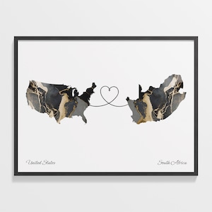 USA nach Südafrika Druck, Südafrikanische Geschenk, Marmor Zwei Länder Karte Poster, US Wandkunst, Umzug ins Ausland, C22-168