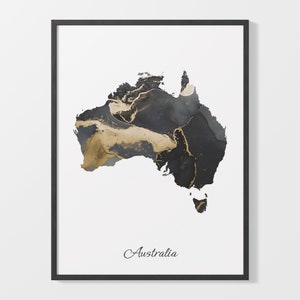 Australien Kunst Druck, Australische Karte Poster, Elegante Land Kunst, Schwarz und Gold Malerei, Abstraktes Dekor, C 25-9