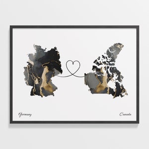 Impression de l'Allemagne au Canada, cadeau canadien, affiche de carte de deux pays en marbre, art du voyage, cadeau LDR, C22-430