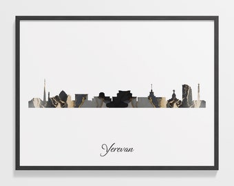Yerevan Skyline Print: Marble Black and Gold Armenia Art