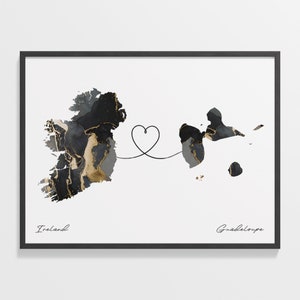 Irland zu Guadeloupe Druck, Guadeloupe Geschenk, Marmor zwei Länder Karte Poster, Reisekunst, Reise ins Ausland Geschenk, C22-1066