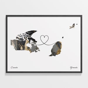 Kanada Grenada Druck, Geschenk Griechisch, Marmor Zwei Länder Karte Poster, Reisekunst, Fern, C22-666