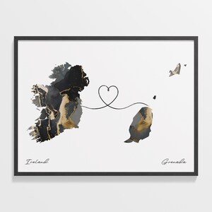Ireland to Grenada Print, Grenadian Gift, Marble Two Countries Map Poster, Travel Art, Travel Abroad, C22-1065