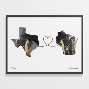 Texas, Wisconsin Druck, Wisconsinite Geschenk, Marmor zwei Länder Karte Poster, Reisekunst, Abschied, C22-1296